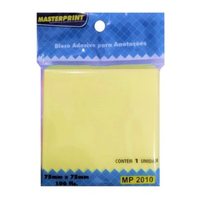 Bloco de Notas Adesivo 75x75mm com 1 Bloco de 100 Folhas Amarelo - Masterprint - MP2010