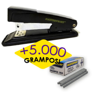 Kit Grampeador Metal + 5.000 Grampos 26/6 Galvanizados Escolar Escritório MASTERPRINT