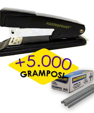 Kit Grampeador Metal + 5.000 Grampos 26/6 Galvanizados Escolar Escritório MASTERPRINT