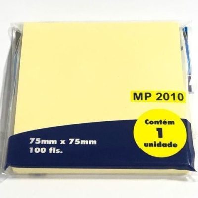 Bloco de Notas Adesivo 75x75mm com 1 Bloco de 100 Folhas Amarelo - Masterprint - MP2010