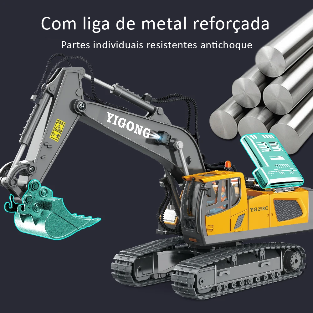 Escavadeira Réplica RC 1:20 com controle remoto 11 canais - Imagem 6