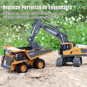 Kit escavadeira e caminhão réplica c/ controle remoto