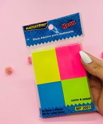 4 Blocos Adesivos para Anotações Em Cores Neon 37.5x50mm de 100 Folhas cada MP2001
