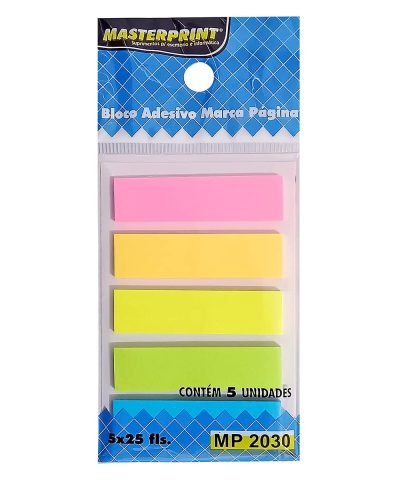 Bloco Adesivo Marca Página Reto 5 Cores Neon em 5 Blocos com 25 Folhas cada Masterprint MP2030