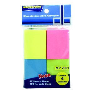 Bloco Adesivo para Anotações Masterprint, 37,5mm x 50mm, 4 x 100 Folhas - MP 2001