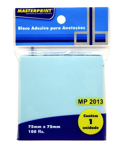 Bloco Adesivo para Anotações Azul 75x75mm com 100 Folhas Masterprint MP2013