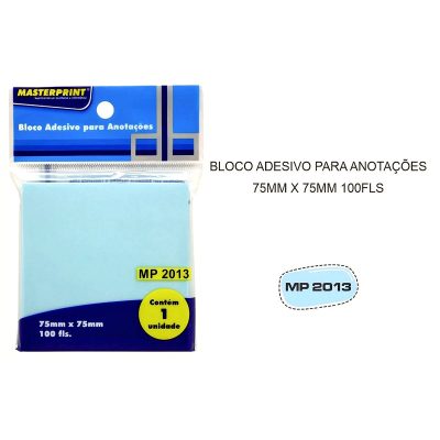 BLOCO ADESIVO ANOTACAO MP2013-75MMX75MM AZUL COM 100 FOLHAS MASTERPRINT