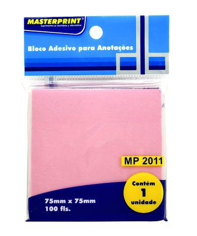 Bloco Adesivo para Anotações Rosa 75x75mm com 100 Folhas Masterprint MP2011