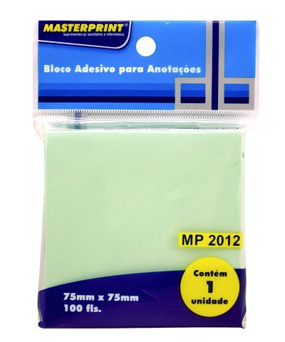 Bloco Adesivo para Anotações Verde 75x75mm com 100 Folhas Masterprint MP2012