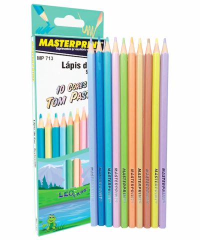 Lápis de Cor 10 Cores Tom Pastel Sextavado de Resina Não Tóxico Masterprint MP-713