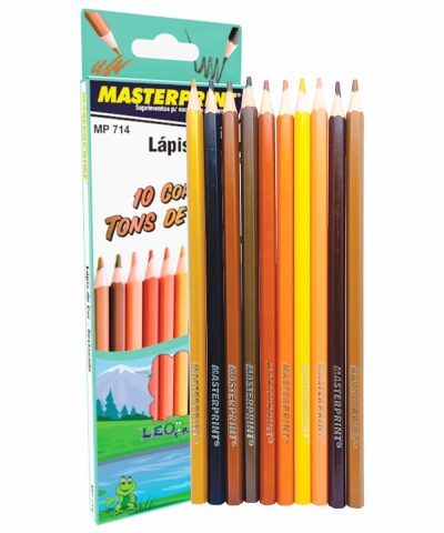Lápis de Cor 10 Cores Tons de Pele Sextavado de Resina Não Tóxico Masterprint MP-714