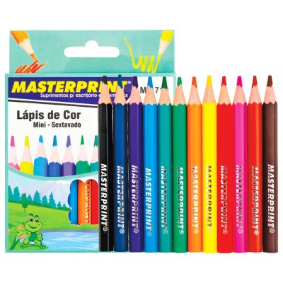 Lápis de Cor 12 Cores Clássicas Mini Sextavado de Resina Colorido Mini Masterprint MP-710