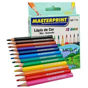 Lápis de Cor 12 Cores Clássicas Mini Sextavado de Resina Colorido Mini Masterprint MP-710