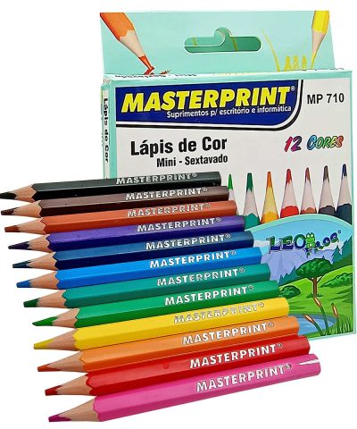 Lápis de Cor 12 Cores Clássicas Mini Sextavado de Resina Não Tóxico Masterprint MP-710