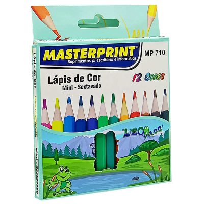 Lápis de Cor 12 Cores Clássicas Mini Sextavado de Resina Colorido Mini Masterprint MP-710